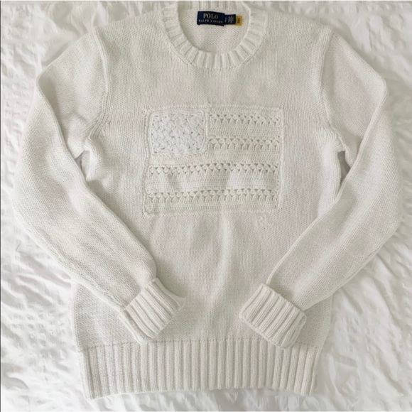 Ralph Lauren Sweaters - New Ralph Lauren American Flag White Sweater